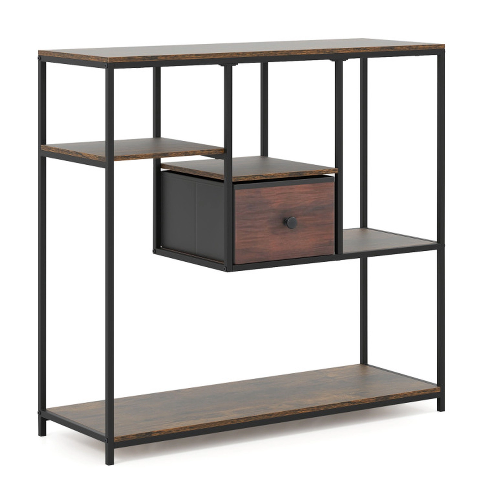 SUGIFT 40-in Console Table Behind Sofa Couch with Storage 88-lb Bottom Shelf Capacity Rustic Brown and Black