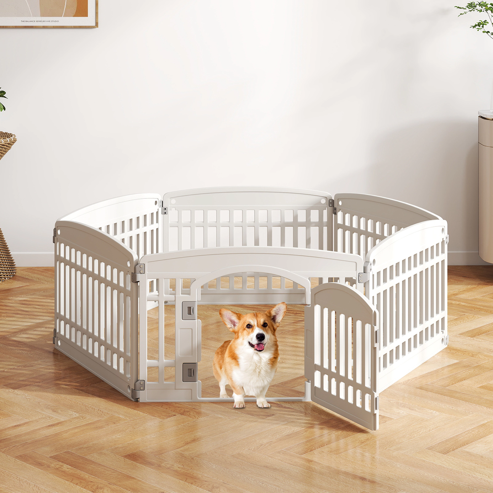 SUGIFT 6-Panel Plastic Dog Playpen 24-in Tall Indoor Outdoor Pet Fence with Locking Door White