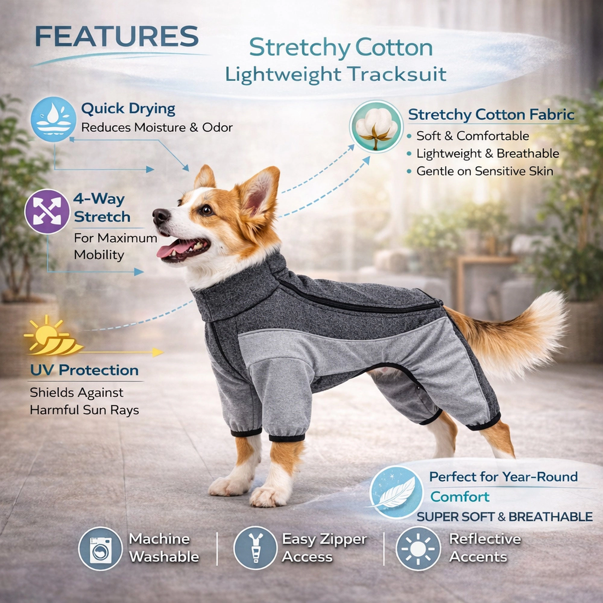 Pet Life ® Active 'Chase Pacer' Heathered Performance 4-Way Stretch Two-Toned Full Body Warm Up