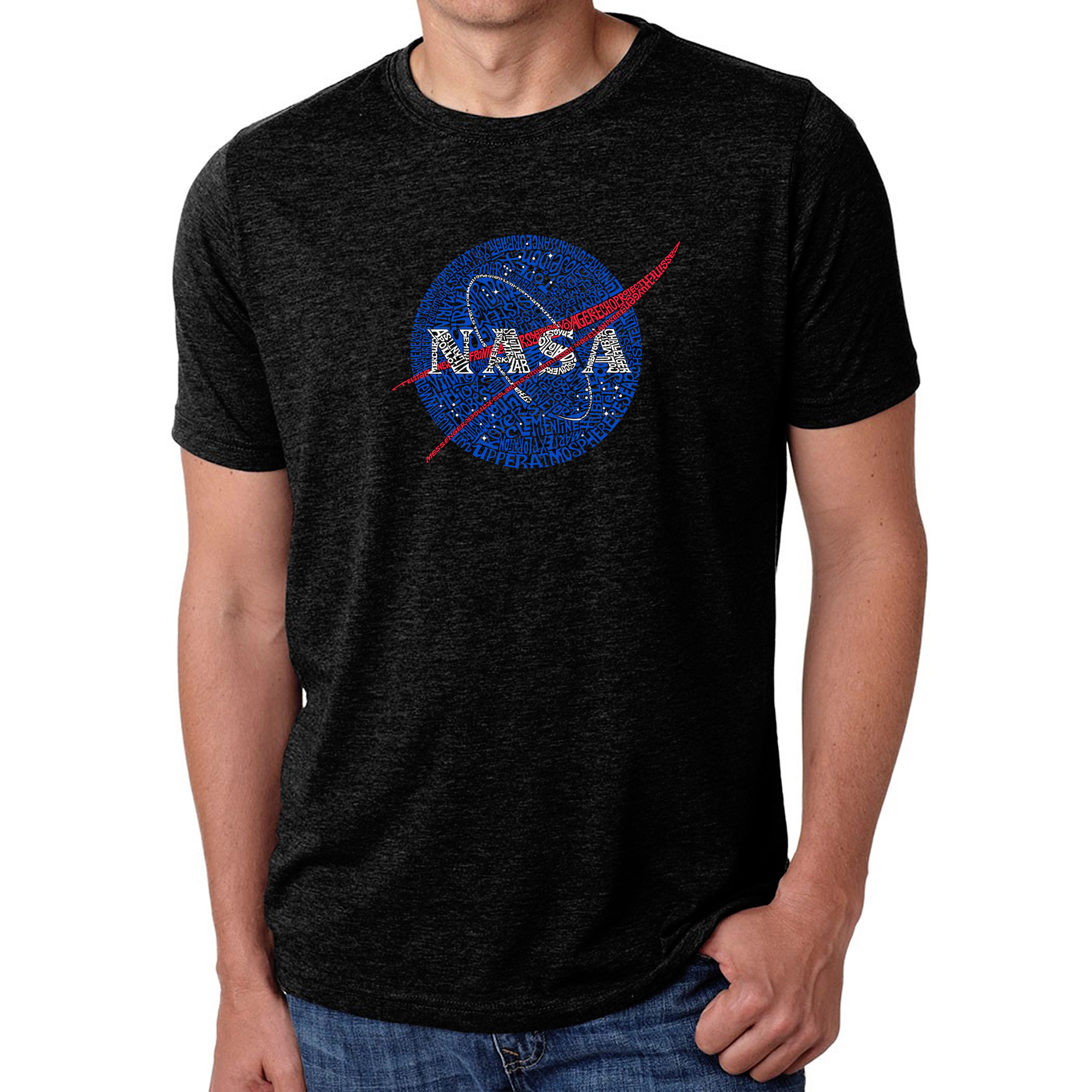LA Pop Art Men's Cotton/Poly Blend NASA Word T-Shirt - "Meatball" Missions Design
