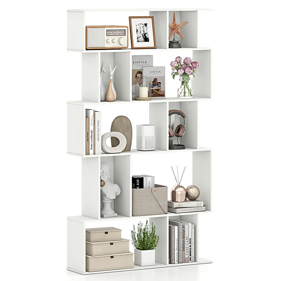 LJG Geometric Bookshelf 5-Tier Bookcase with Open Shelves and Closed-Back Cubes