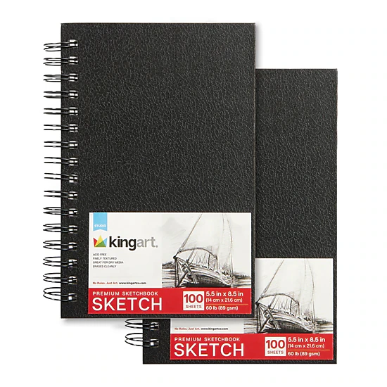 KINGART Hardcover Spiral Sketchbooks 5.5" x 8.5" - 2 Pack - 100 Sheets Each
