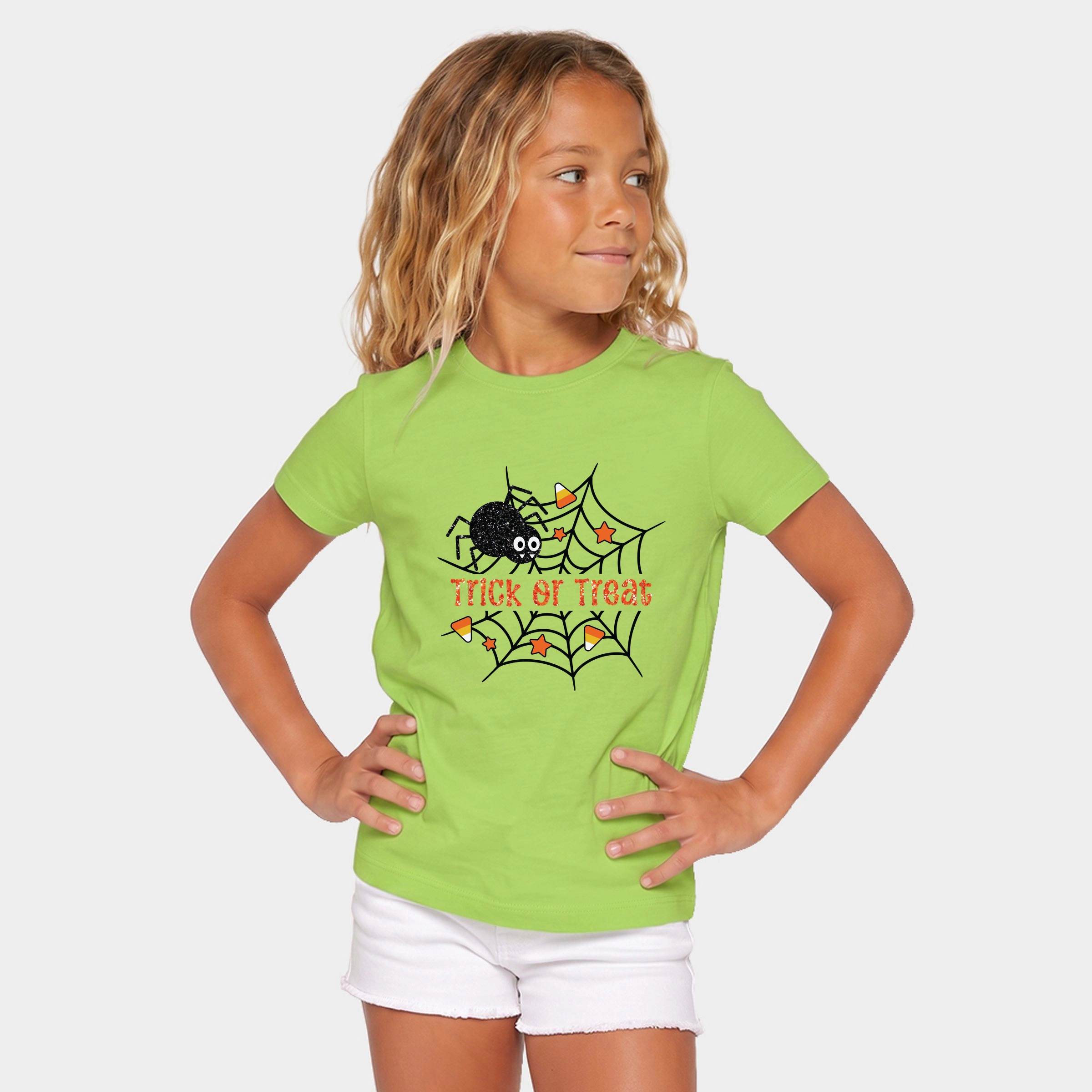The Juniper Shop - Youth Short Sleeve Graphic T-Shirt Trick or Treat Spiderweb Glitter