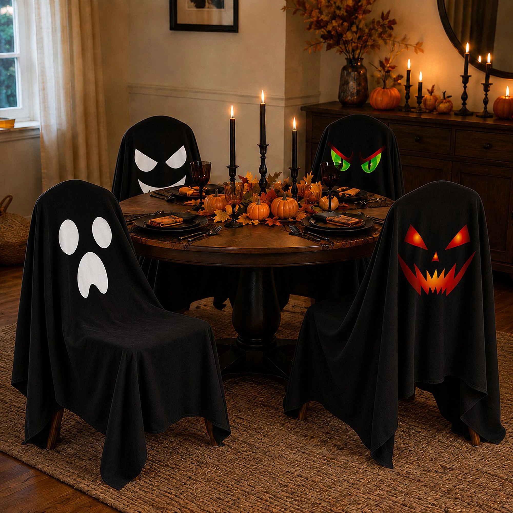 Alilang Halloween 4-Piece Ghost Dining Chair Cover Party Decoration Set