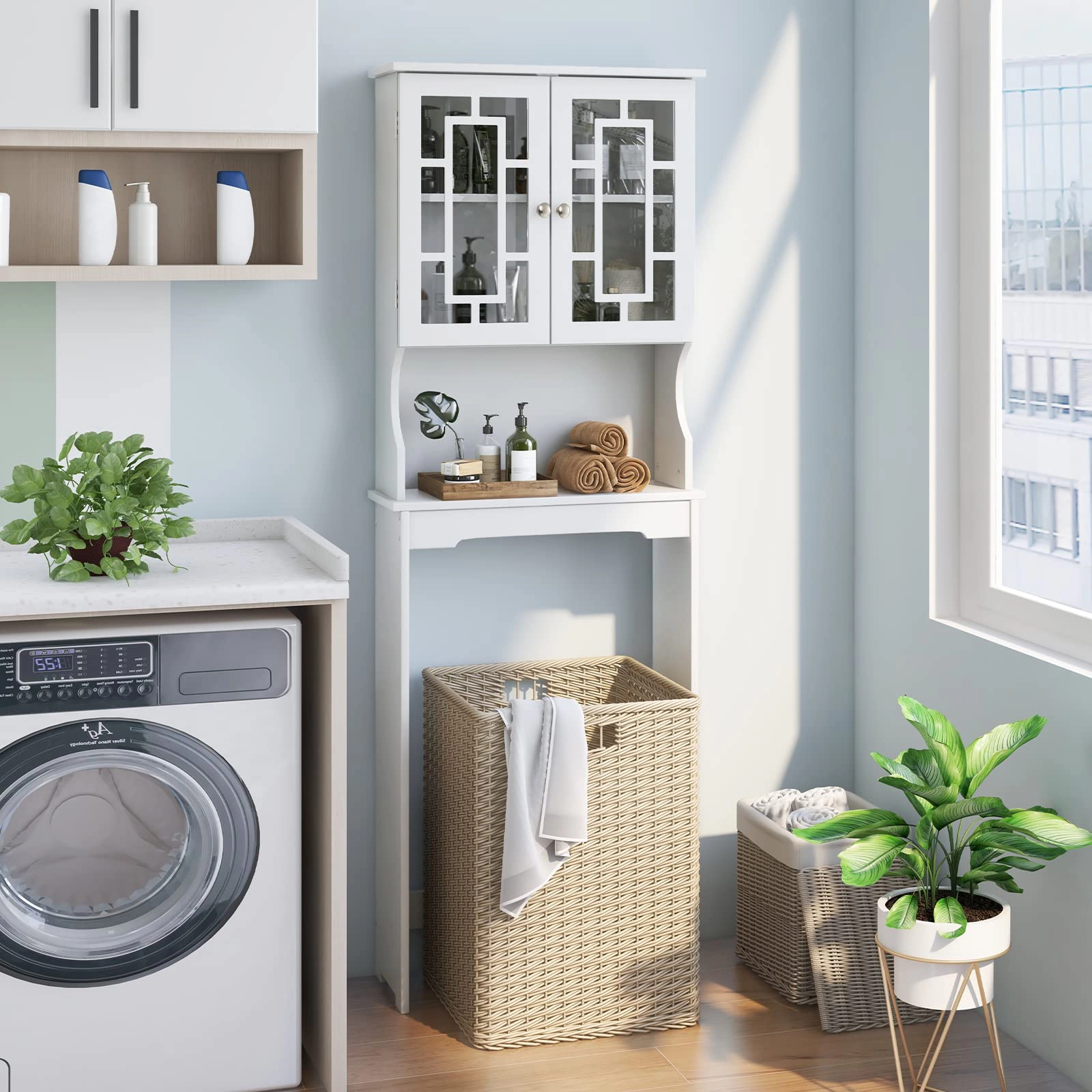 Glintex Over-the-Toilet Space Saver with Large Cabinet and Adjustable Shelf