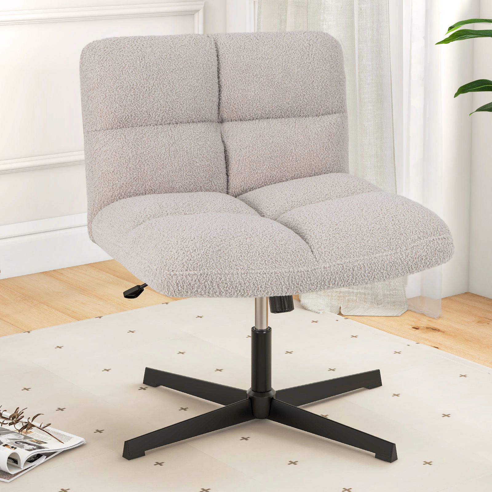 SUGIFT 25-in Wide Seat Lamb Fleece Armless Cross Legged Swivel Office Chair 26-in x 25-in x 30.5-in 350-lb Gray
