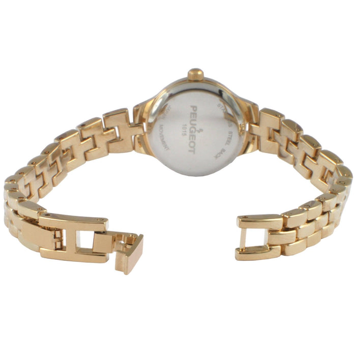 Peugeot Women's 22mm Gold Dial Round Self-Adjust Link Bracelet Watch