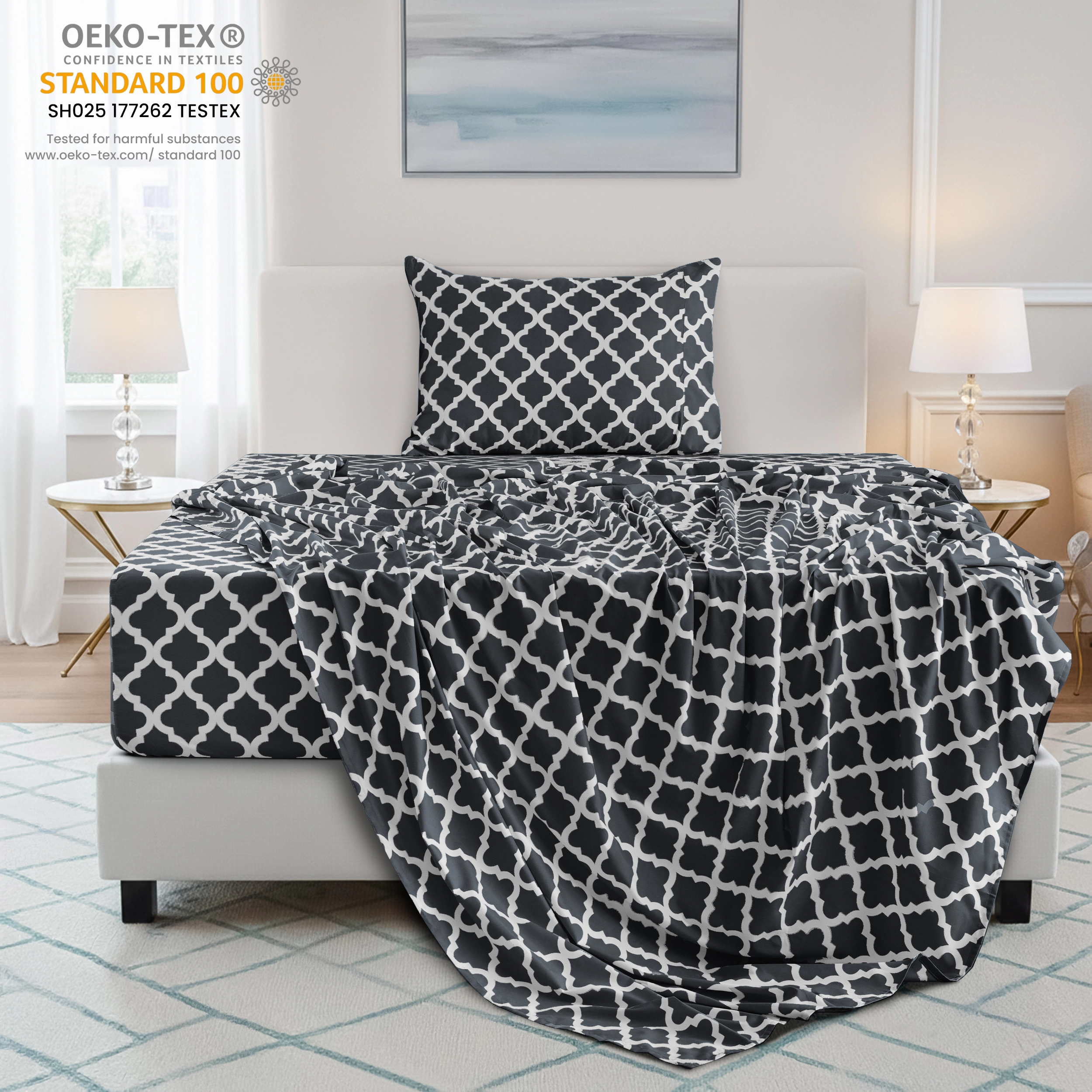 Lux Decor Collection 4-Piece Printed Bedsheets Ultra Soft Quatrefoil Design Deep Pocket Sheet Set
