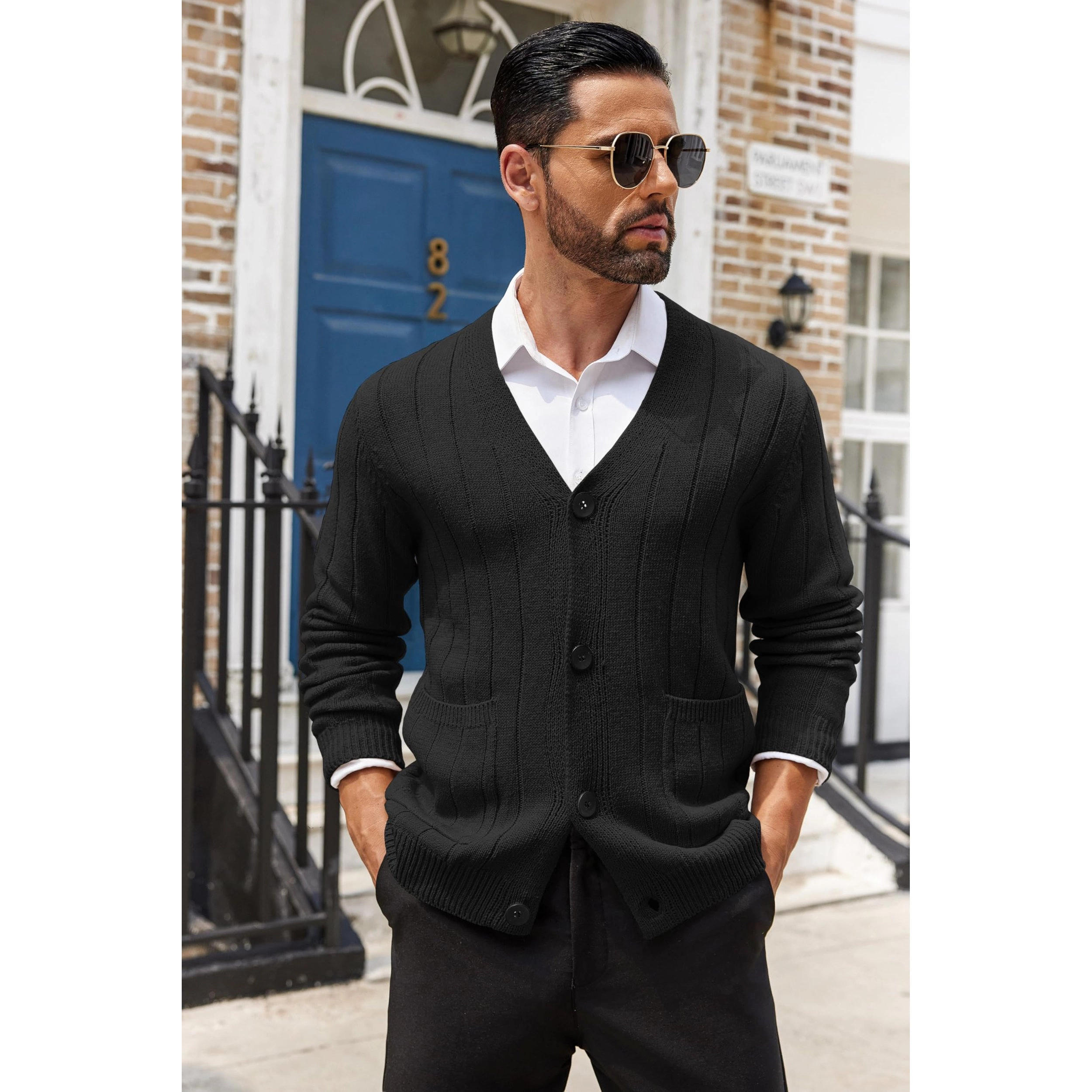 COOFANDY Men's Regular Fit V Neck Long Sleeve Button Down Cardigan Sweater