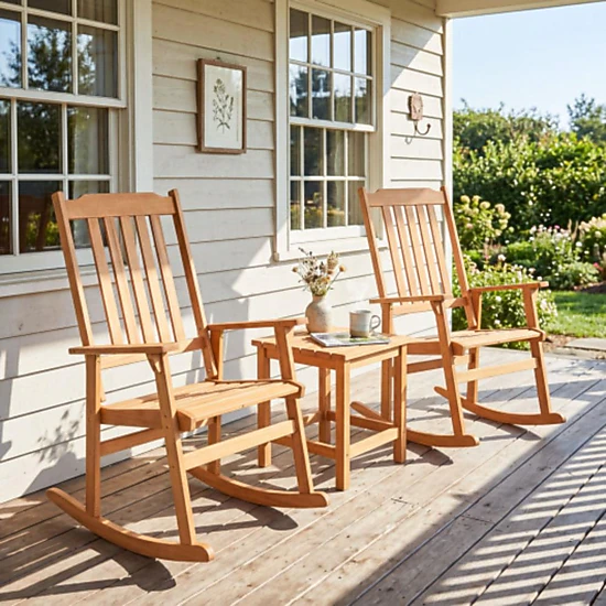 Hivvago Acacia Wood Oversized Rocking Chair With High Back And Armrests For Outdoor