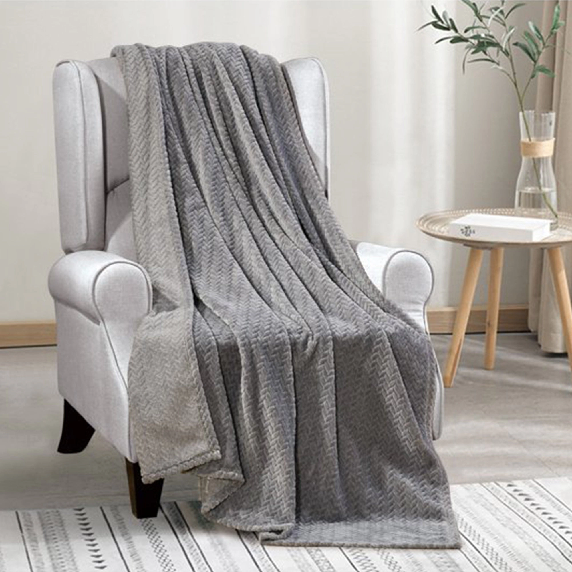 Plazate x Chevron Micro Plush Decorative Throw Blanket All Season 50 x 60 Grey