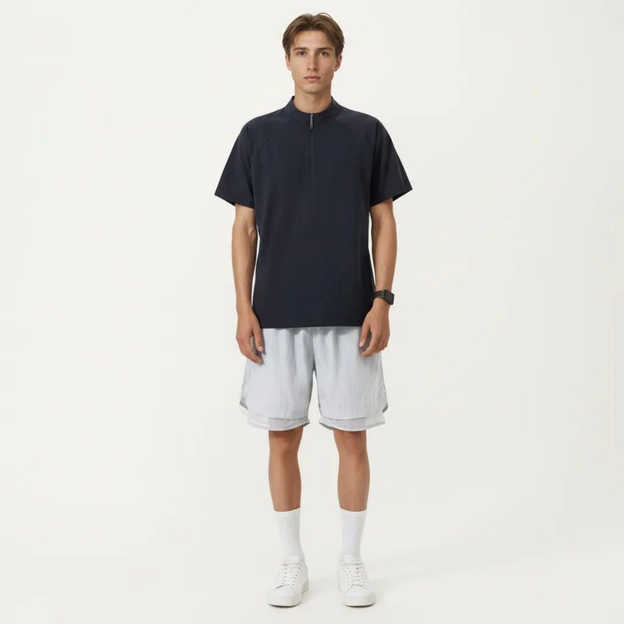 Alilang Men's Short Sleeve Athletic T-Shirt with Half-Zip Mock Neck Lightweight Breathable Performance Fabric