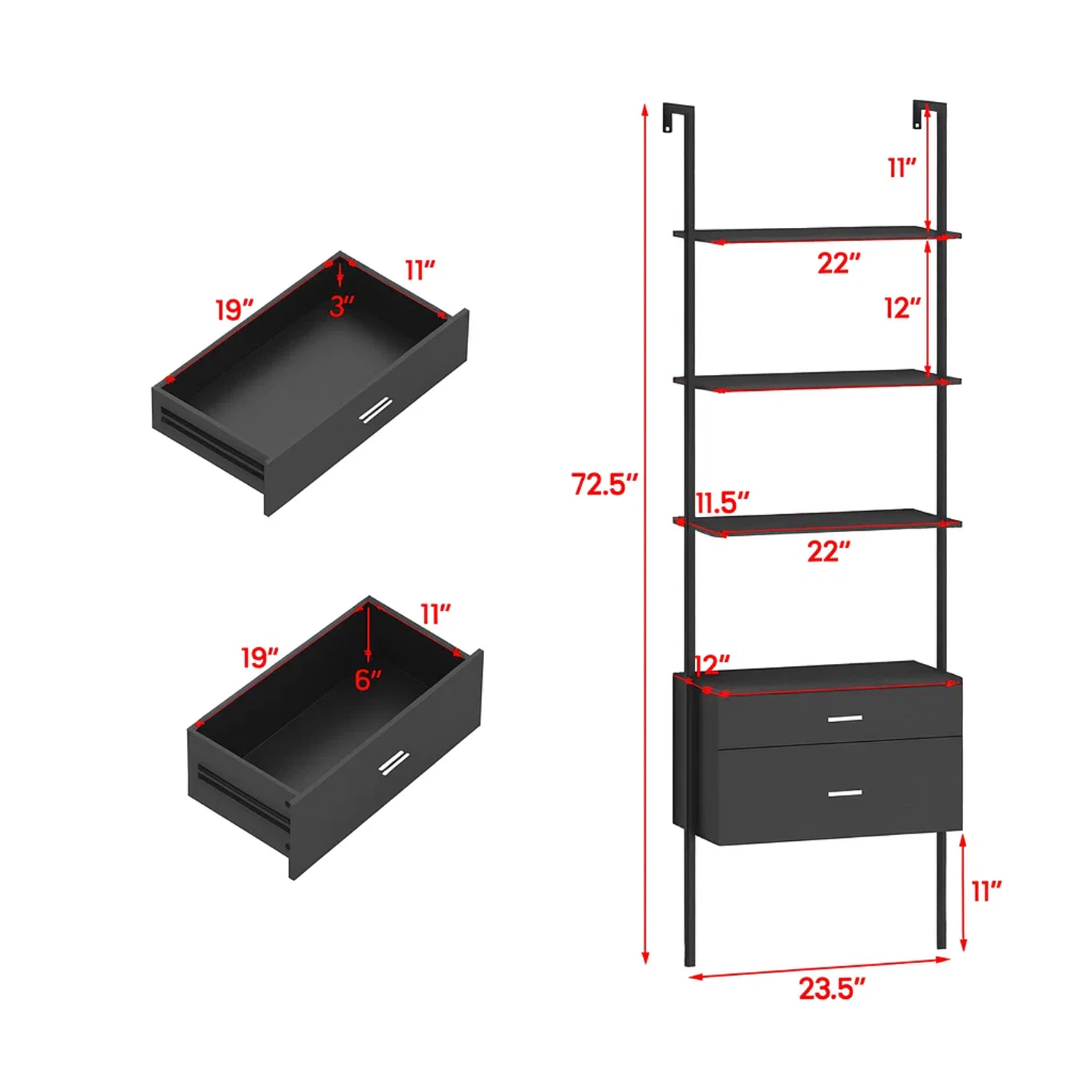 Hivvago Freestanding 6-Tier Ladder Display Rack with Metal Support and Storage Drawers