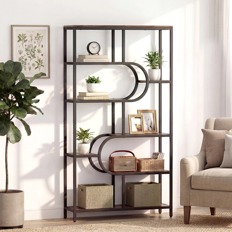 Hivvago 5-Tier U-Shape Bookshelf with Open Storage Shelves