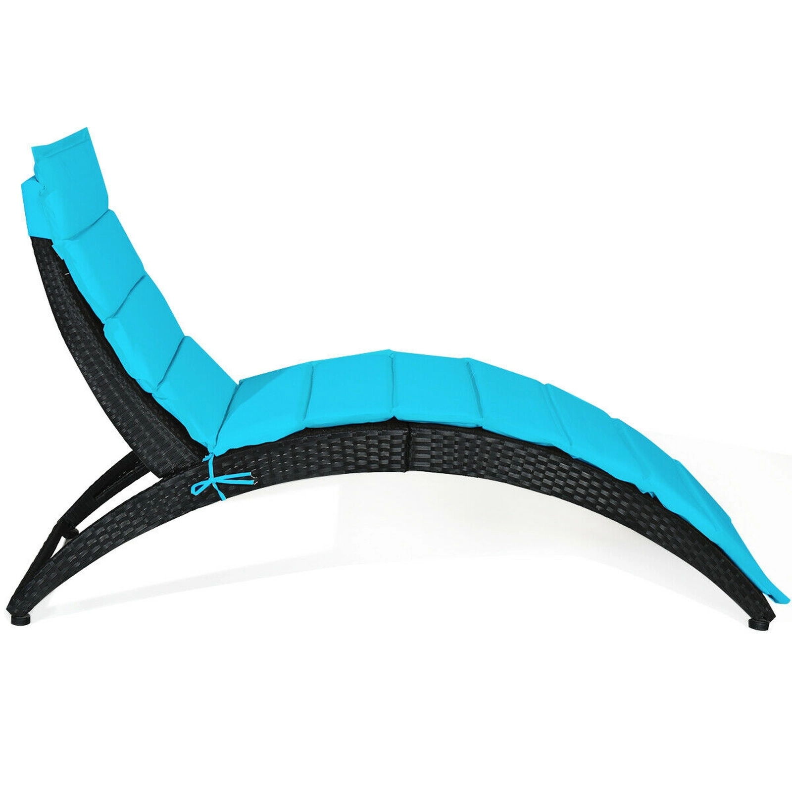 SUGIFT Folding PE Rattan Patio Portable Lounge Chair Chaise with Cushion 400-Lb Capacity 64-in Frame Turquoise