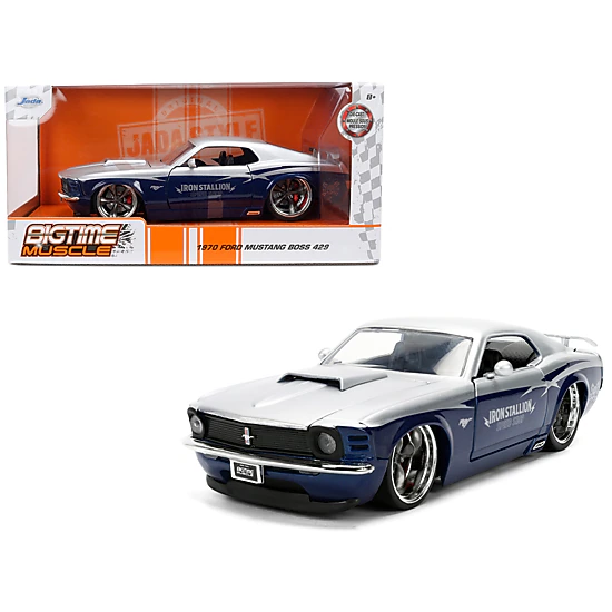 Jada Collectible 1970 Ford Mustang Boss 429 "Iron Stallion Speed Shop" Silver And Dark Blue Metallic "Bigtime Muscle"
