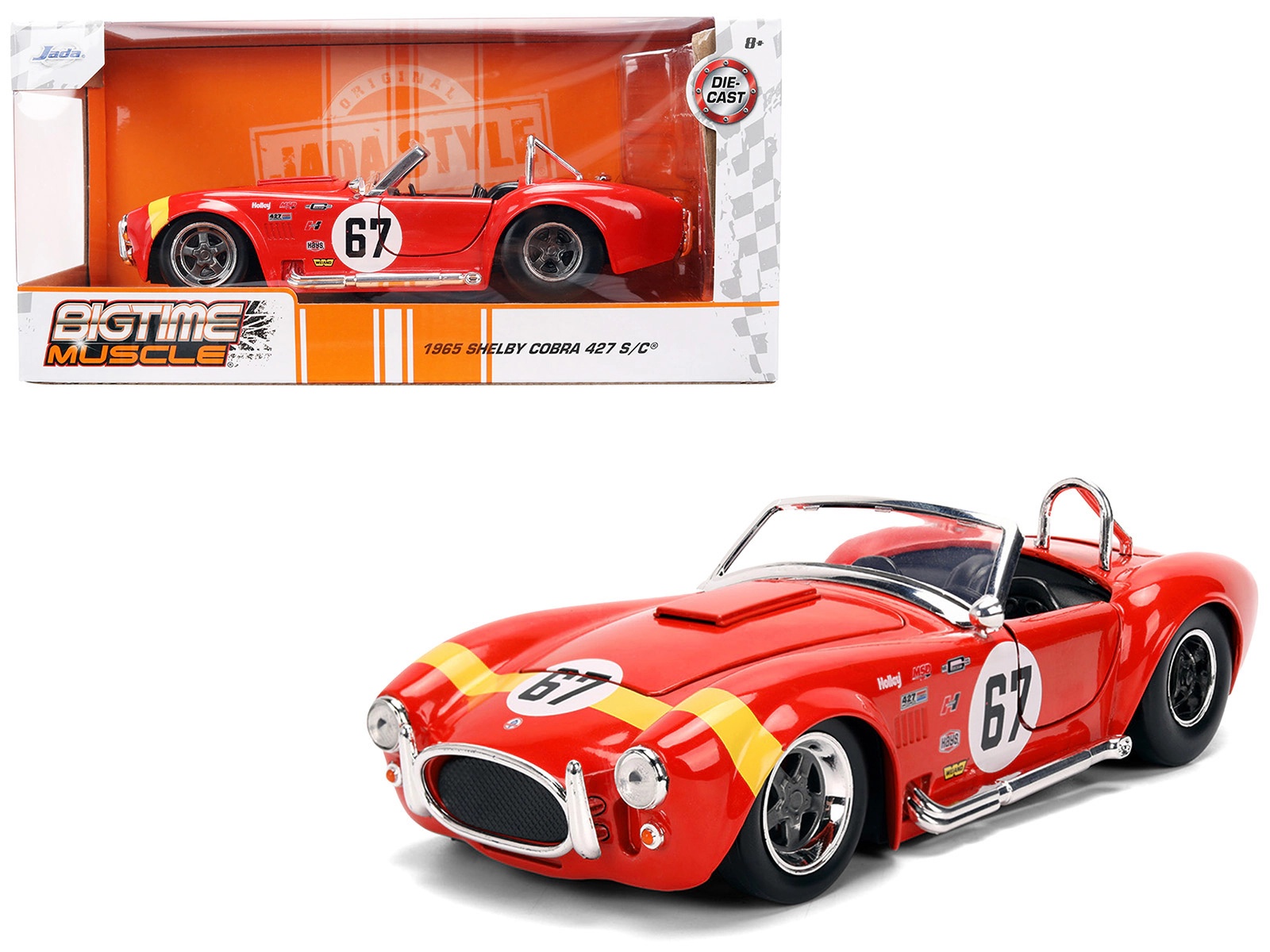 Jada 1965 Shelby Cobra 427 S/C #67 Red with Yellow Stripe "Bigtime Muscle" Series 1/24 Diecast Model Car by Jada