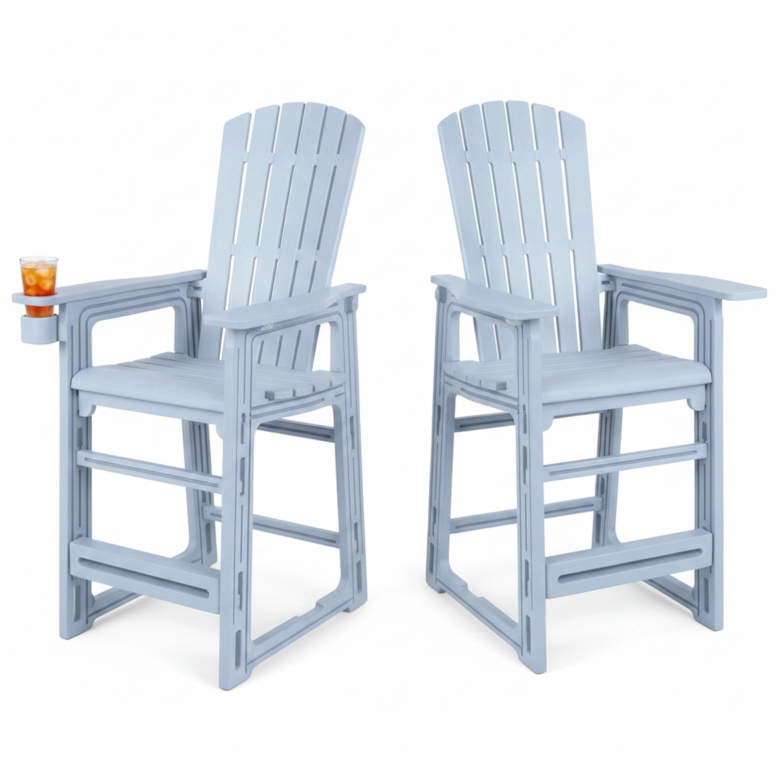 SUGIFT All-Weather HDPE Outdoor Bar Stool Set of 2 Backrest Armrests & Cup Holder 440-lb Capacity 29-in Seat Height Gray