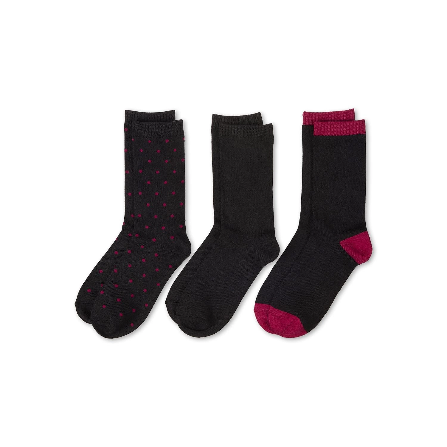 MeMoi 3 Pairs Women's ButterSoft Polytam Polka Dot and Solid Colors Crew Socks