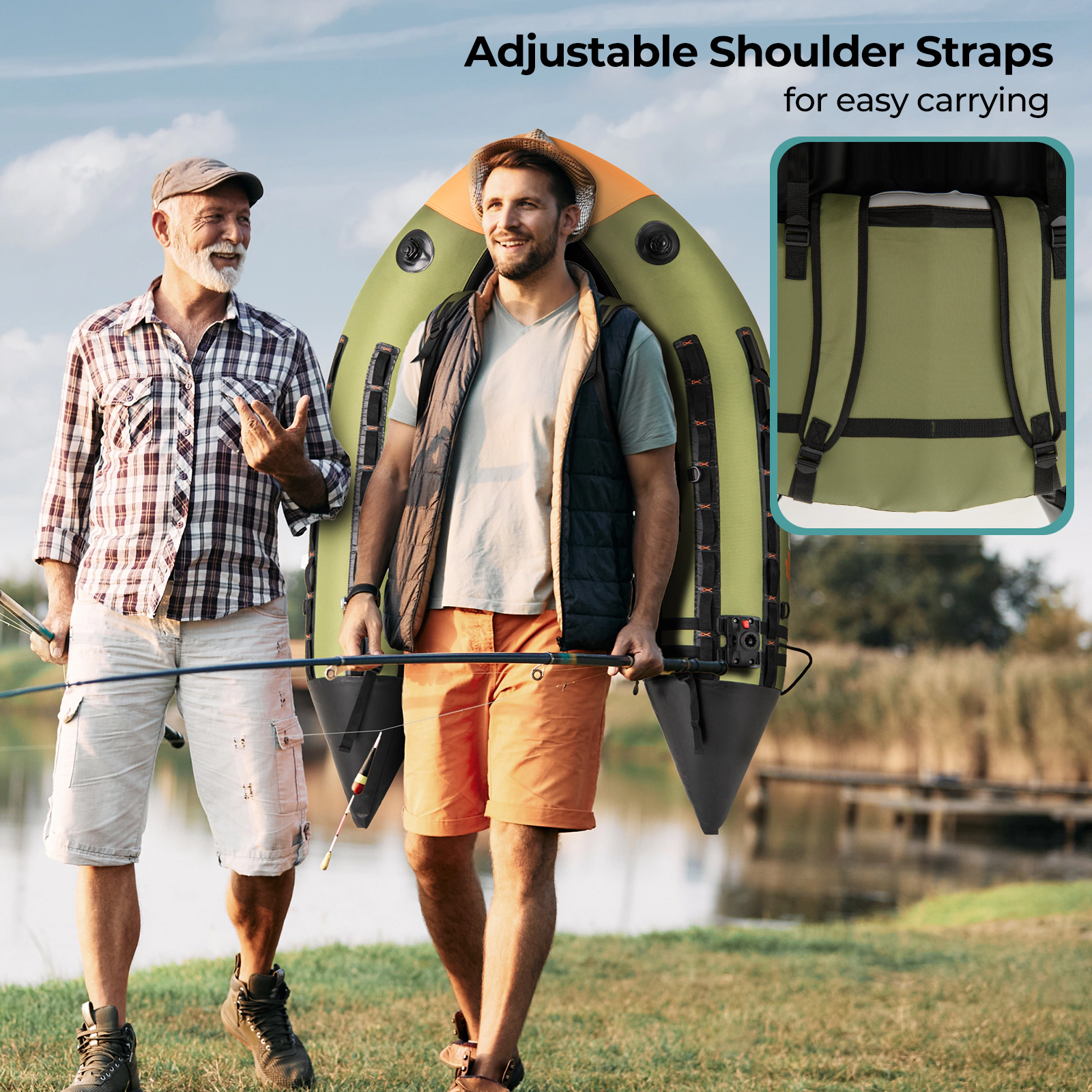 SUGIFT Portable Inflatable Fishing Boat Water Toy with 3 Detachable Storage Boxes 287-lb Capacity Camouflage Green