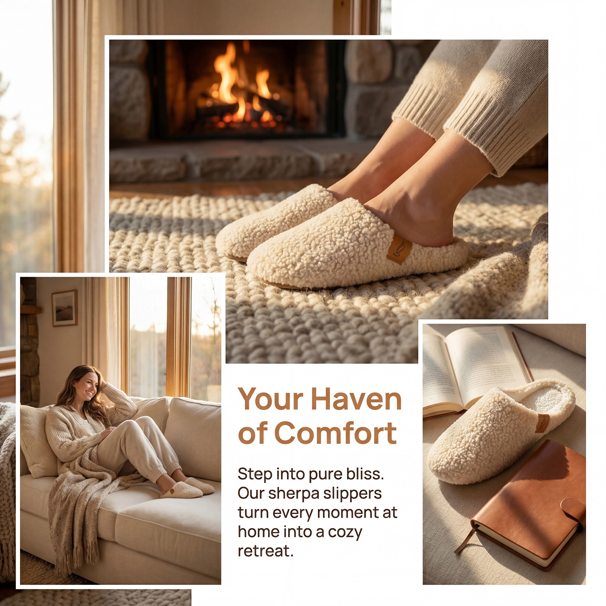 BLISSFUL STEP Women's Warm Soft Comfy Fuzzy Slip-on House Slippers