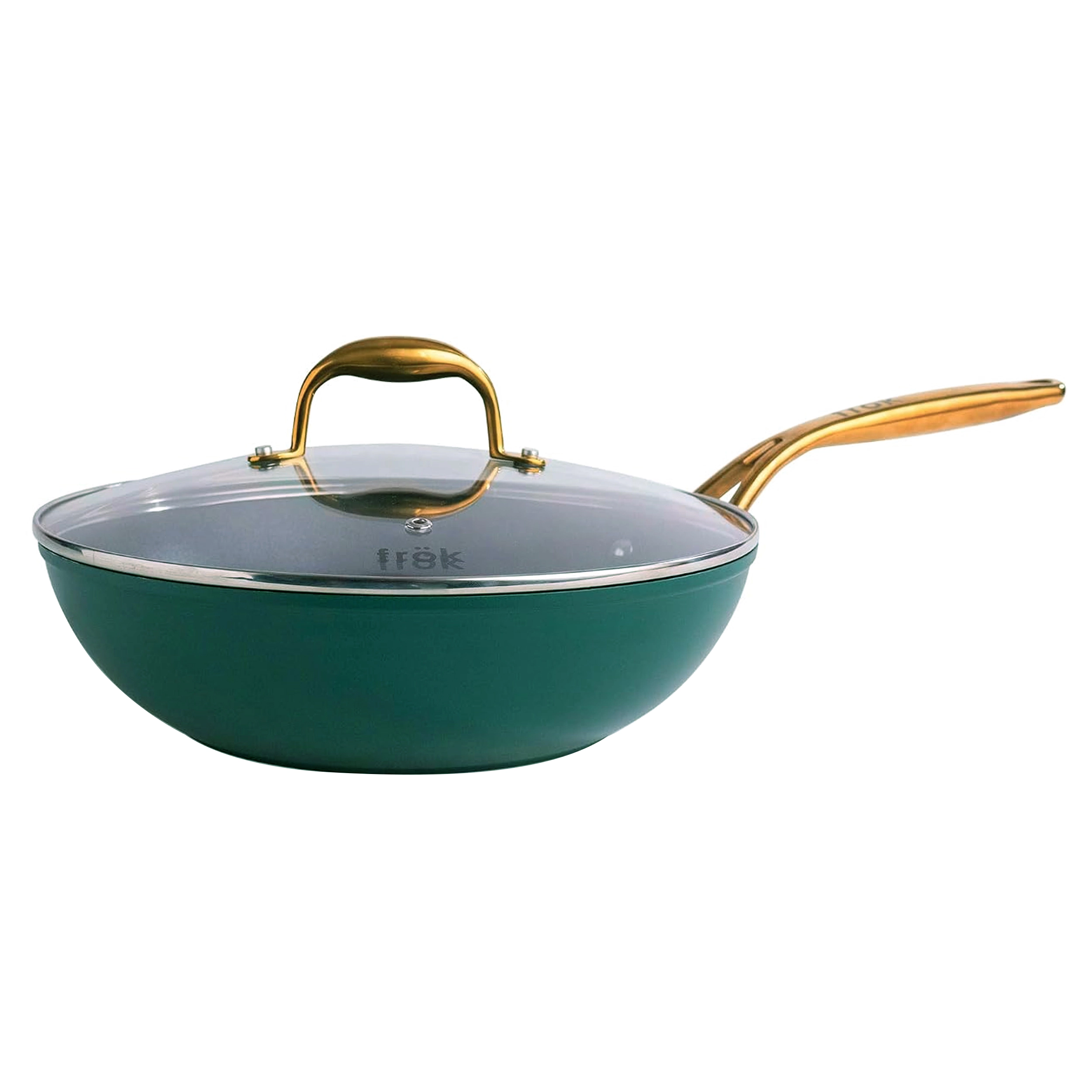 Frok All in One 11 Inch Nonstick Aluminum Wok Frying Pan in Green with Lid