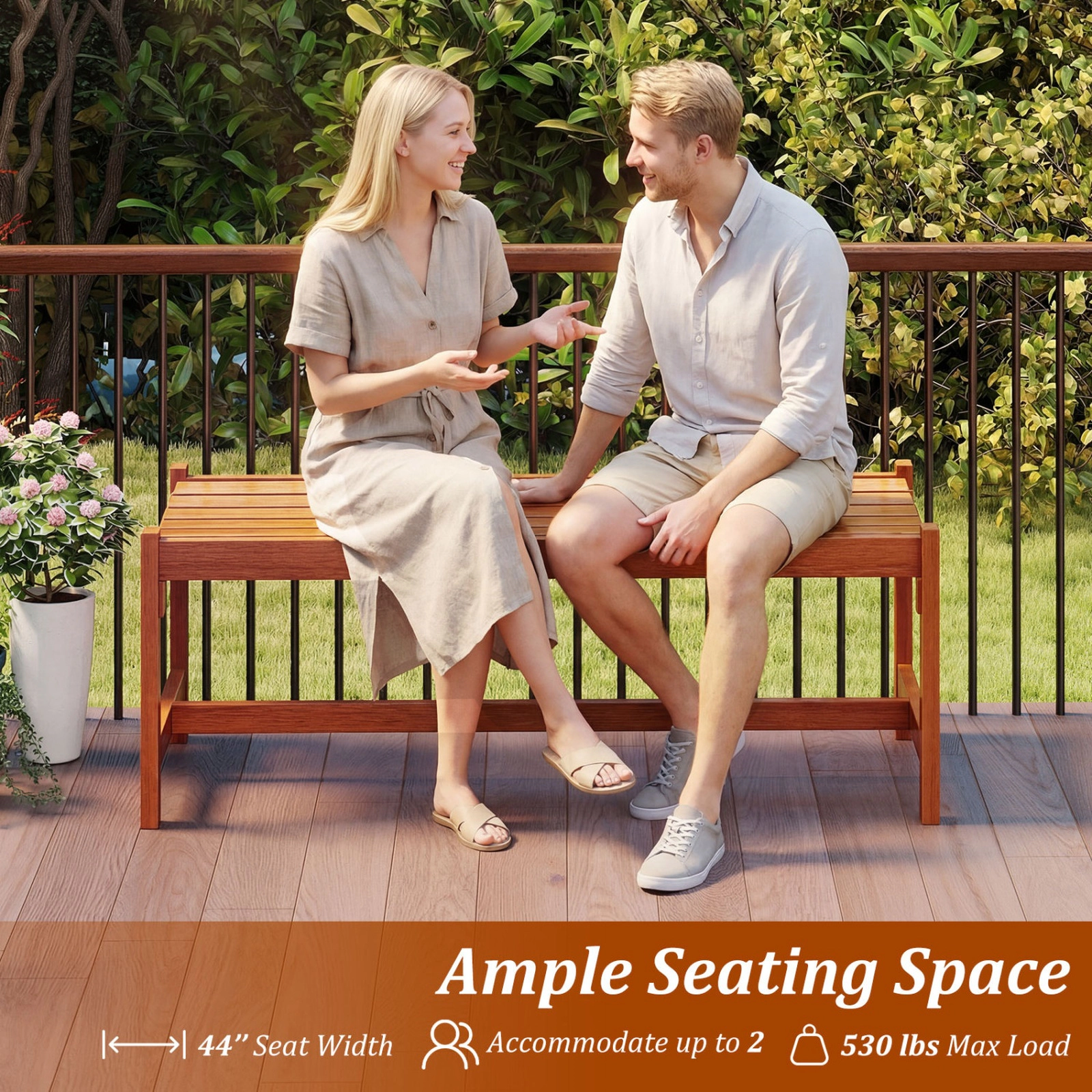 SUGIFT 44-in Hardwood Patio Dining Bench Set of 2 530-lb Capacity 16-in Seat Height 44 x 20 x 16.5 in Teak Oil Finish
