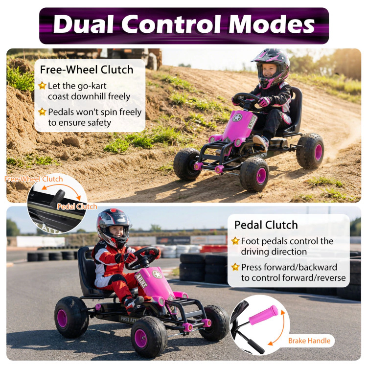 Hivvago Kids Pedal Go Kart with Steering Wheel and Gear Shifter and Handbrake