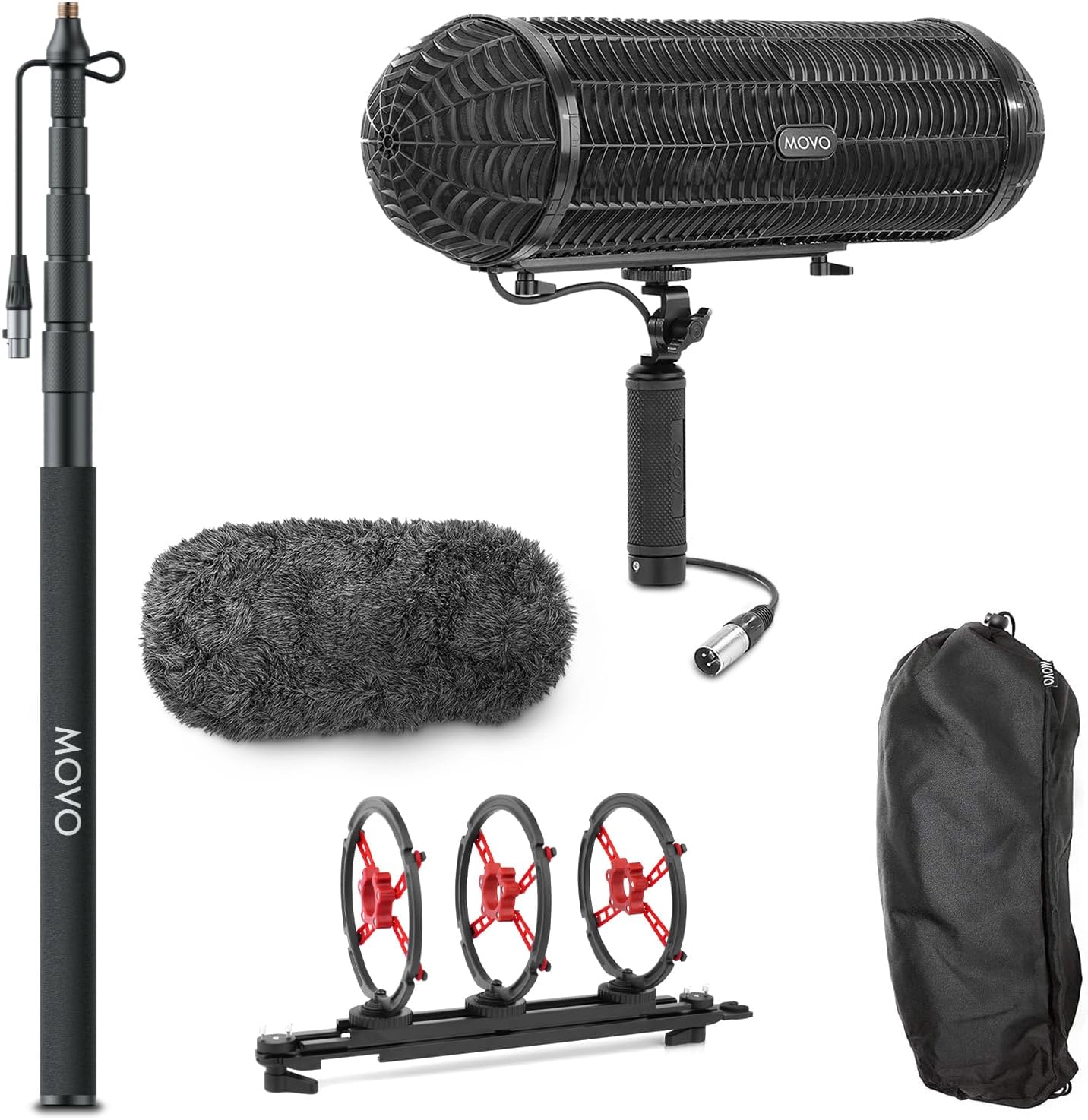 Movo Location Sound Production Bundle with 9.8-Foot Boom Pole and Blimp Windscreen for Shotgun Microphones