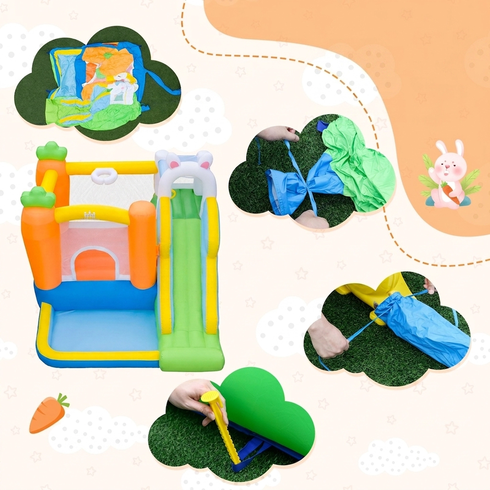 SUGIFT Climbing Wall Ball Pit Slide and 370W Blower for Ages 3-12 Kids Bounce House