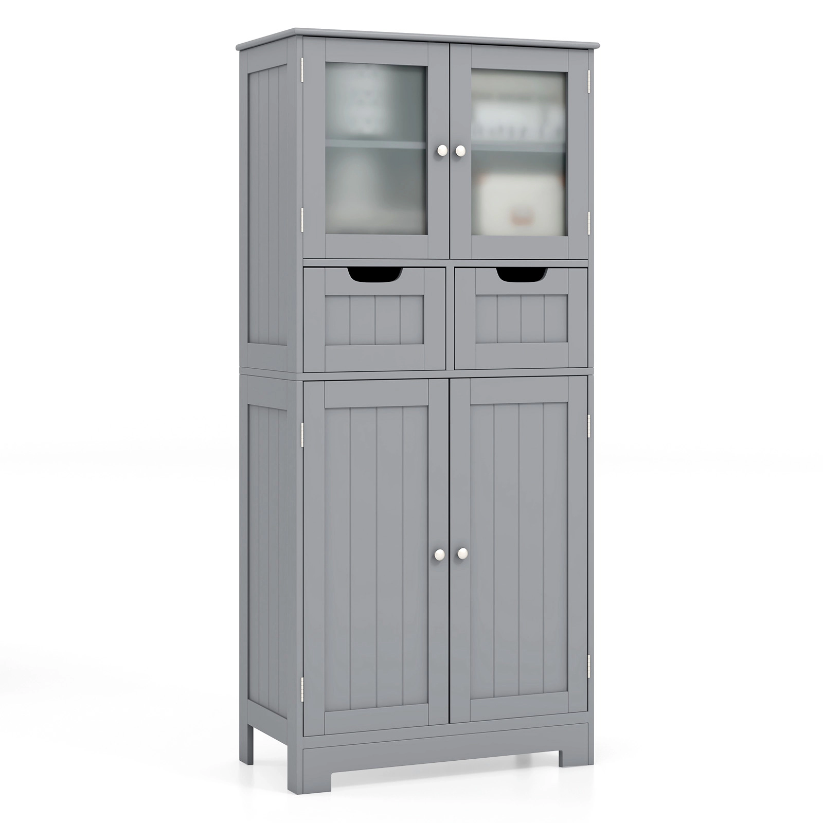 SlickBlue 4-Door Bathroom Storage Cabinet with Drawers & Glass Doors