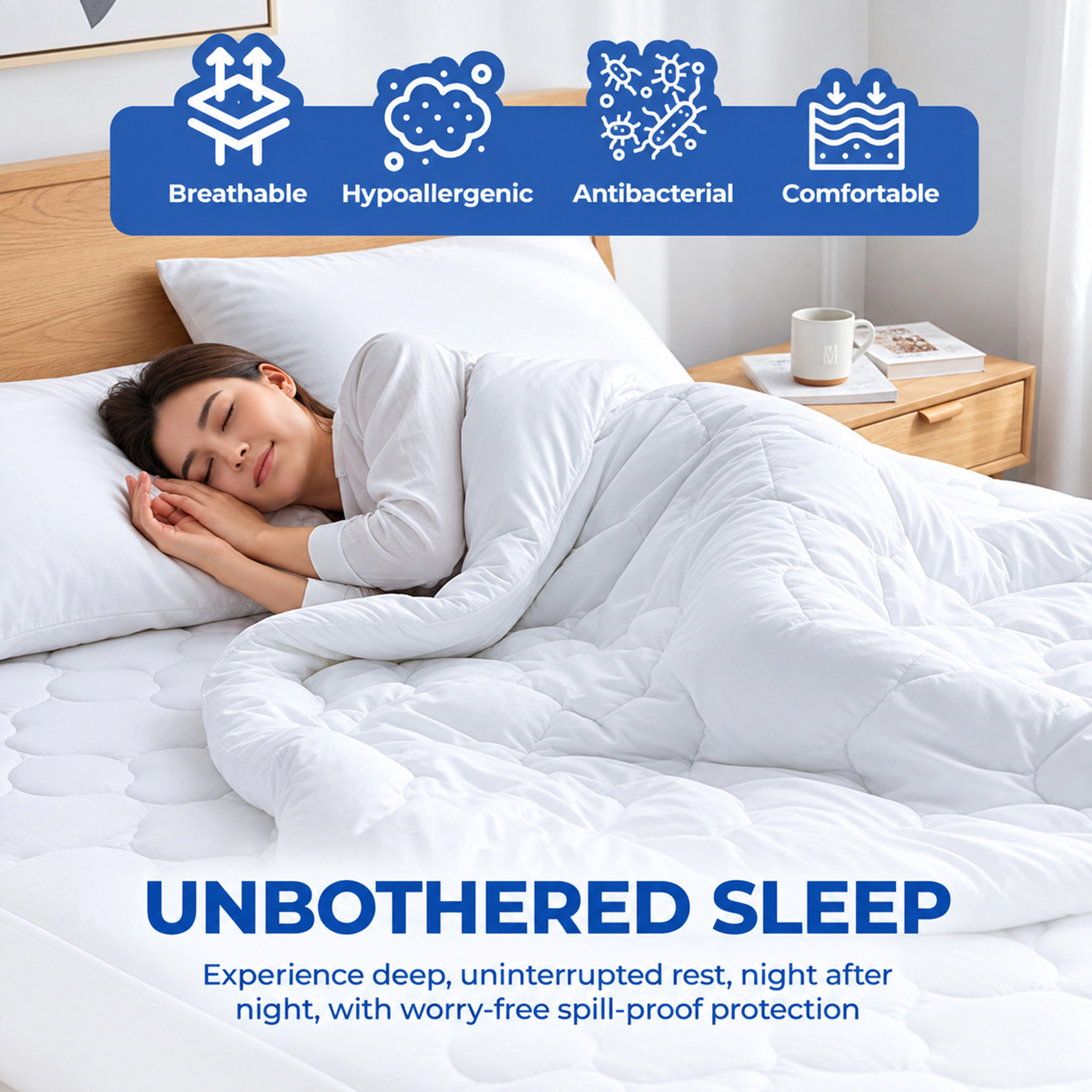 Comfety Waterproof Mattress Pad, Soft Hypoallergenic Bamboo Viscose Fitted Mattress Cover, Breathable Cooling Cover
