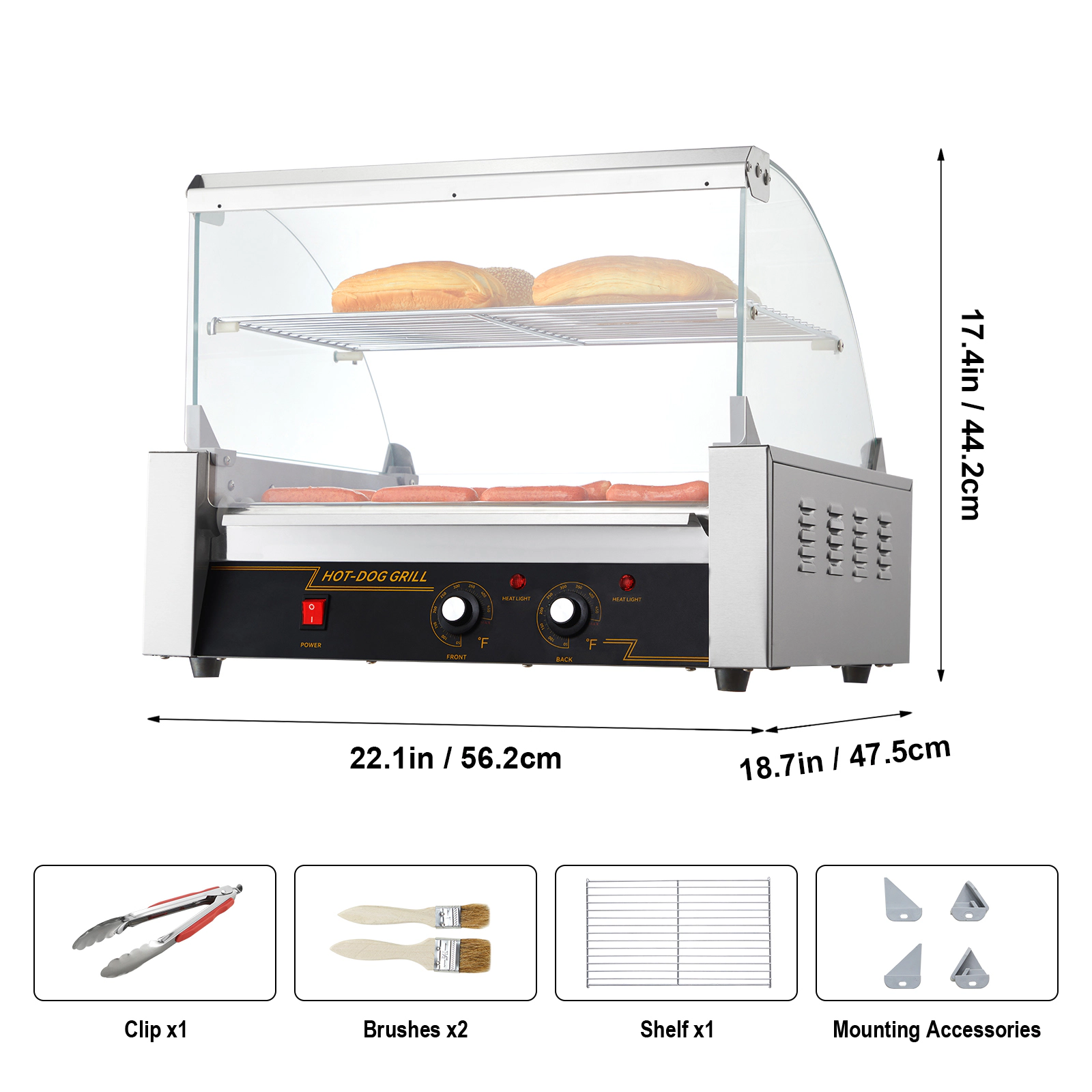 HONGGE Hot Dog Roller, Stainless Sausage Grill Cooker Machine with Dual Temp Control