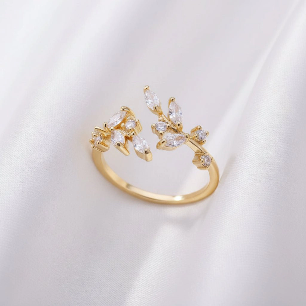 DressAtR Women's Flower 18K Gold Plated Open Ring