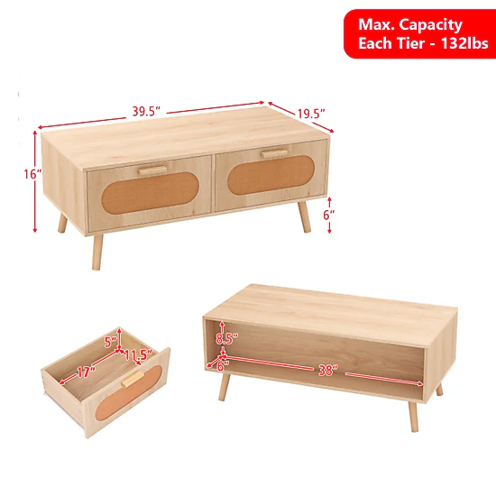 Hivvago Elegant Mid-Century Modern Center Table with Built-In Drawers