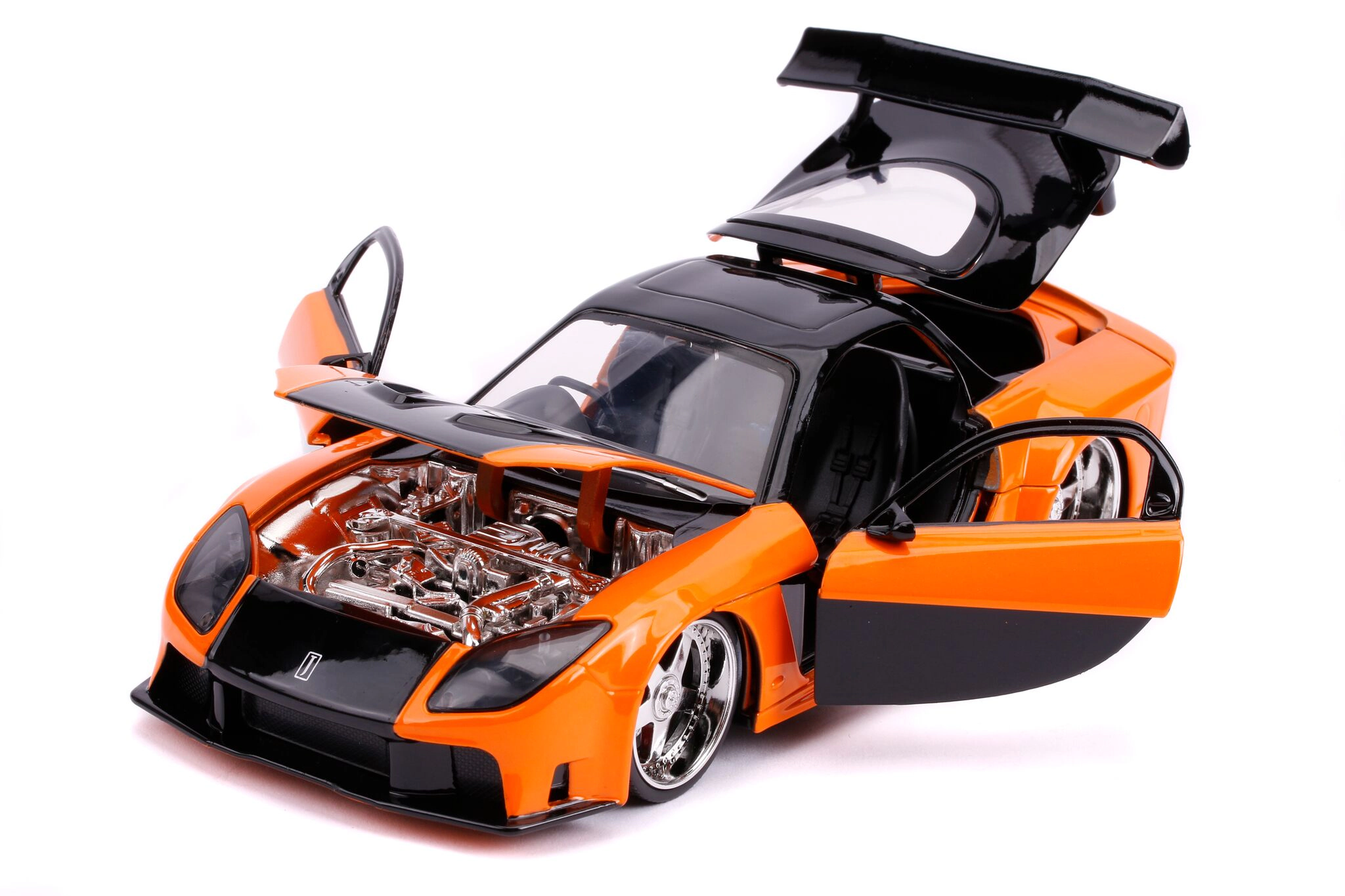 Jada Han's Mazda RX-7 RHD (Right Hand Drive) Orange and Black "Fast & Furious" Movie 1/24 Diecast Model Car by Jada