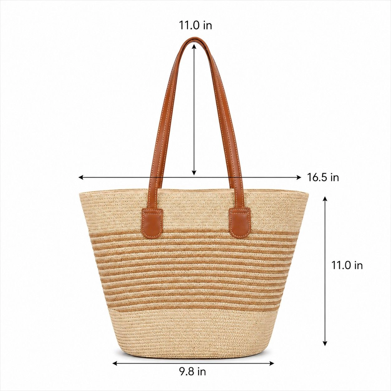 Alilang Women's Striped Woven Straw Tote Bag Large Capacity Zip Top Shoulder Carryall Handbag, Beige