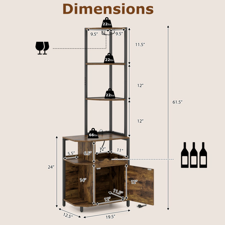 Hivvago 6-Tier Corner Bar Cabinet With Led Lights And Charging Station For Kitchen