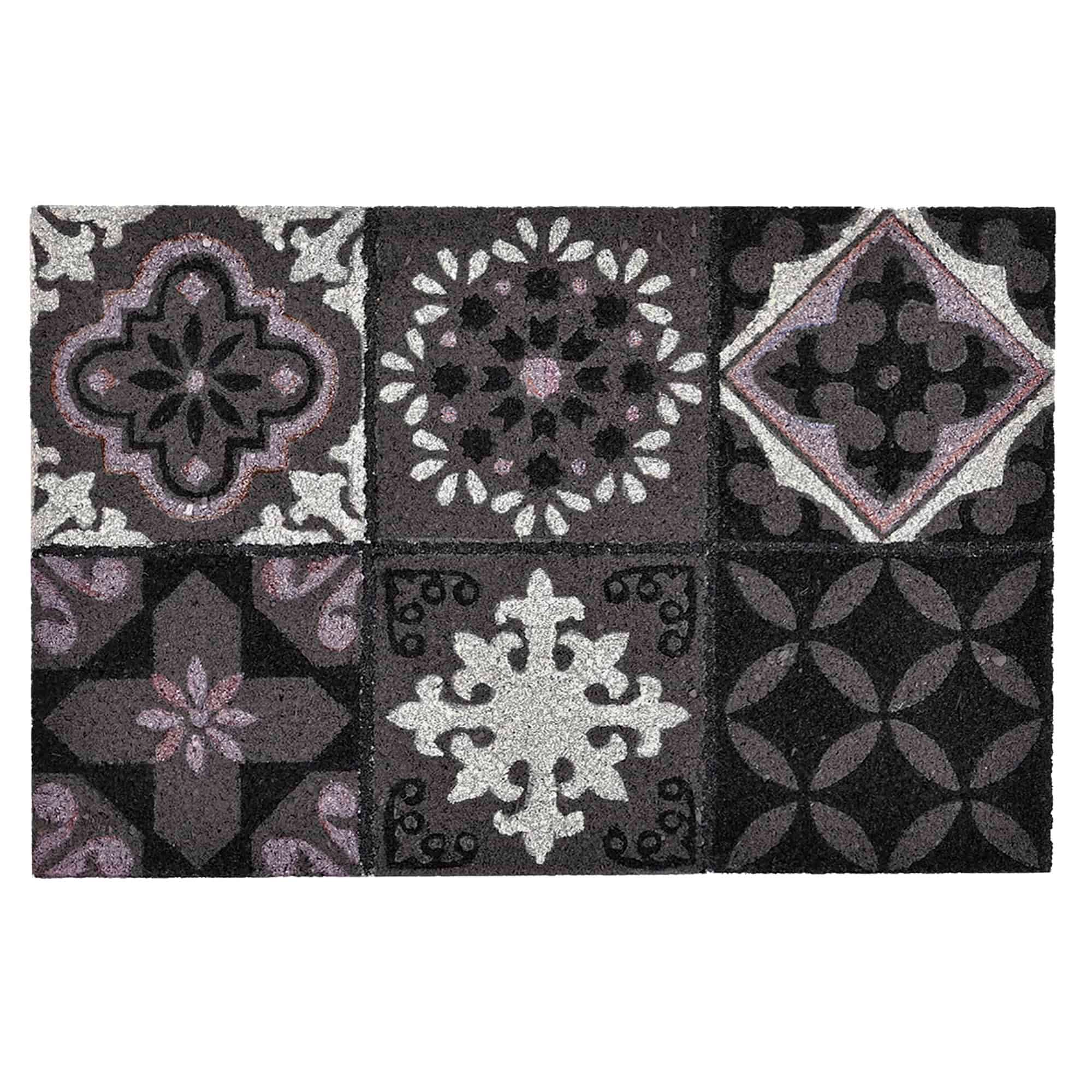 Evideco French Home Goods Gray Cement Tile Coir Doormat 24 x 16 Inches