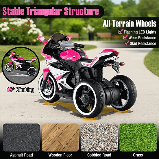 Costway Kids Ride on Motorcycle 6V Battery Powered Mini Electric Motorbike with LED Lights Red