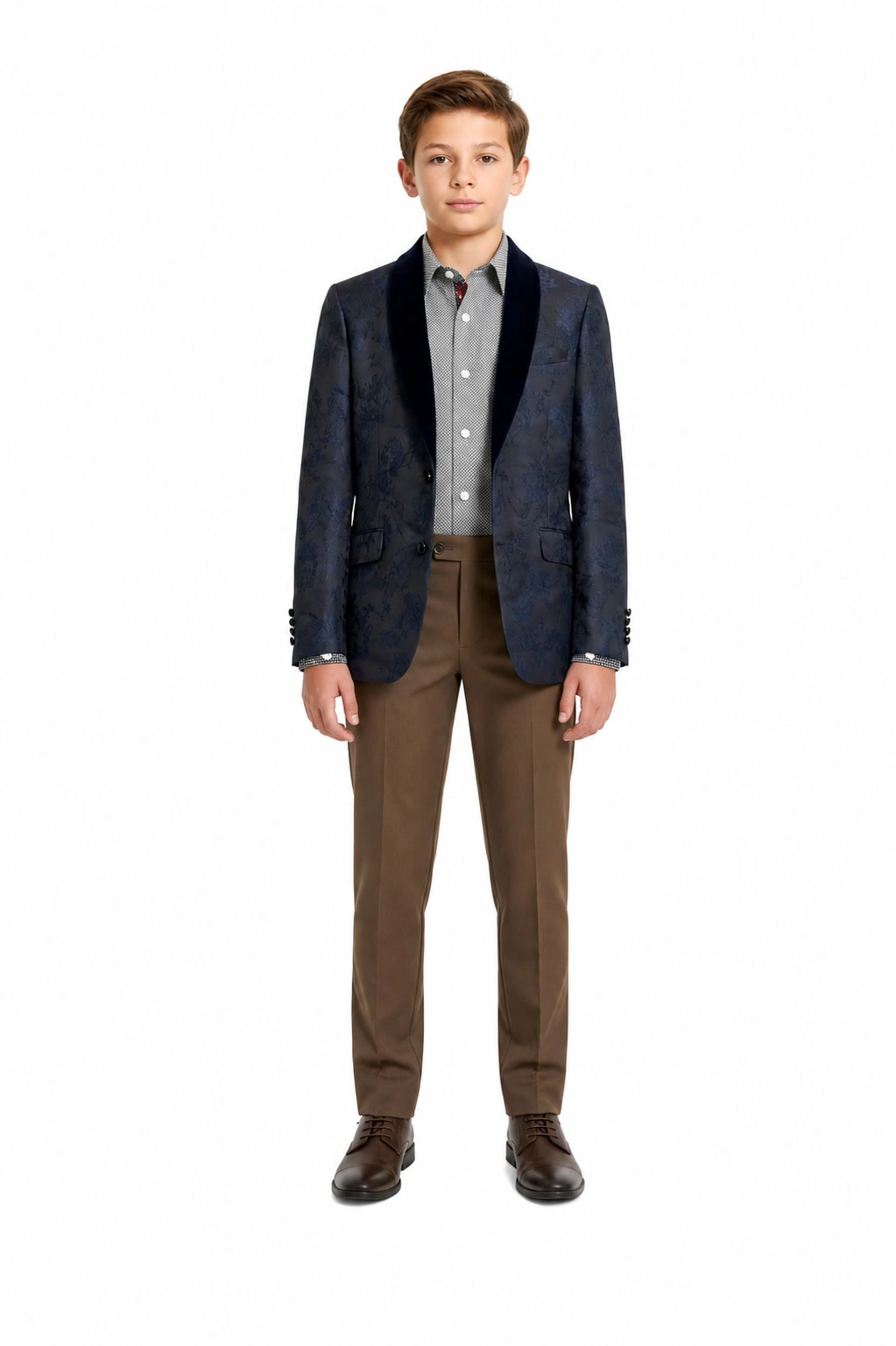Elie Balleh Boys Slim Fit Floral Shawl Collar Blazer