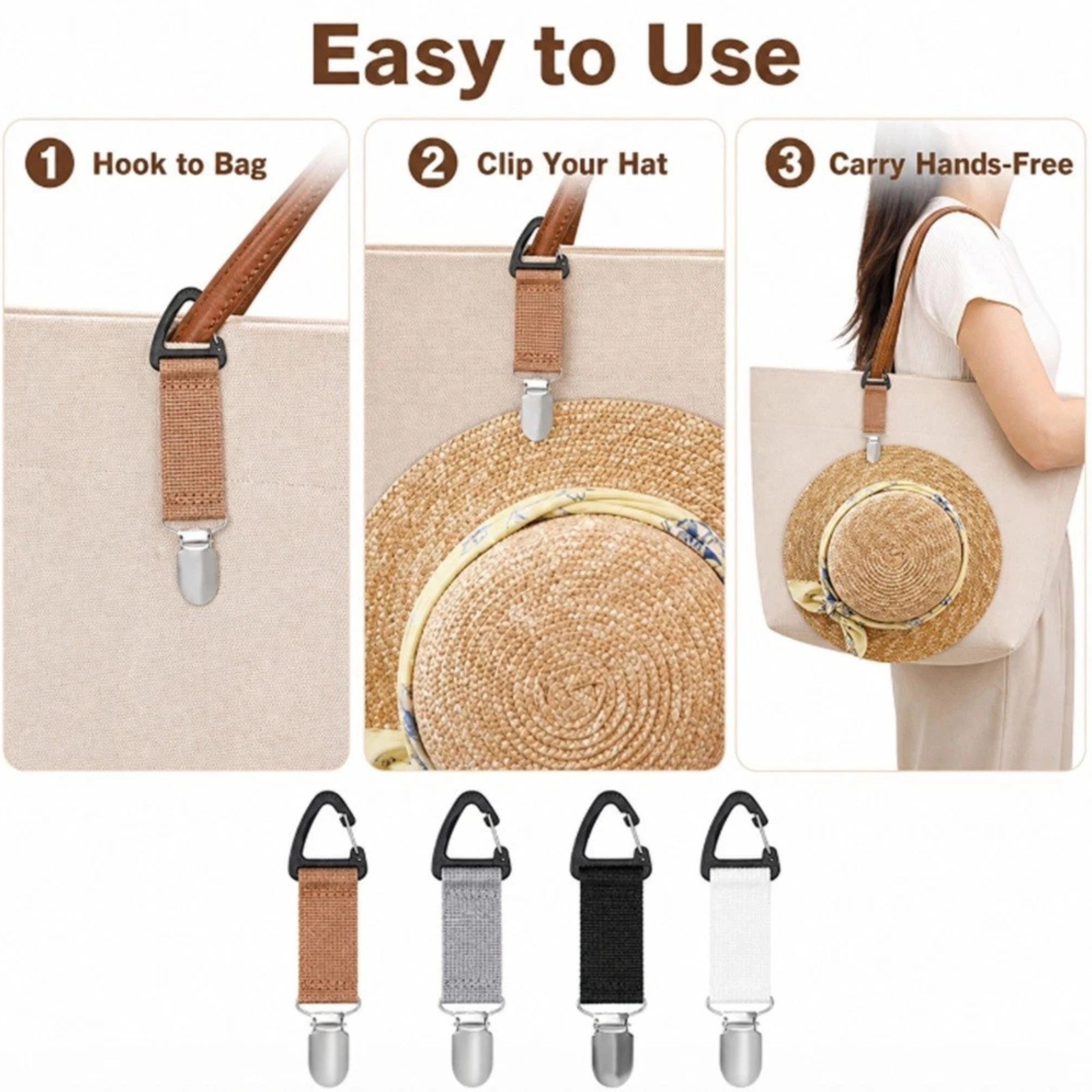 Home Collection Pack of 4 Travel Hat Clips Elastic Holders for Backpack & Purse
