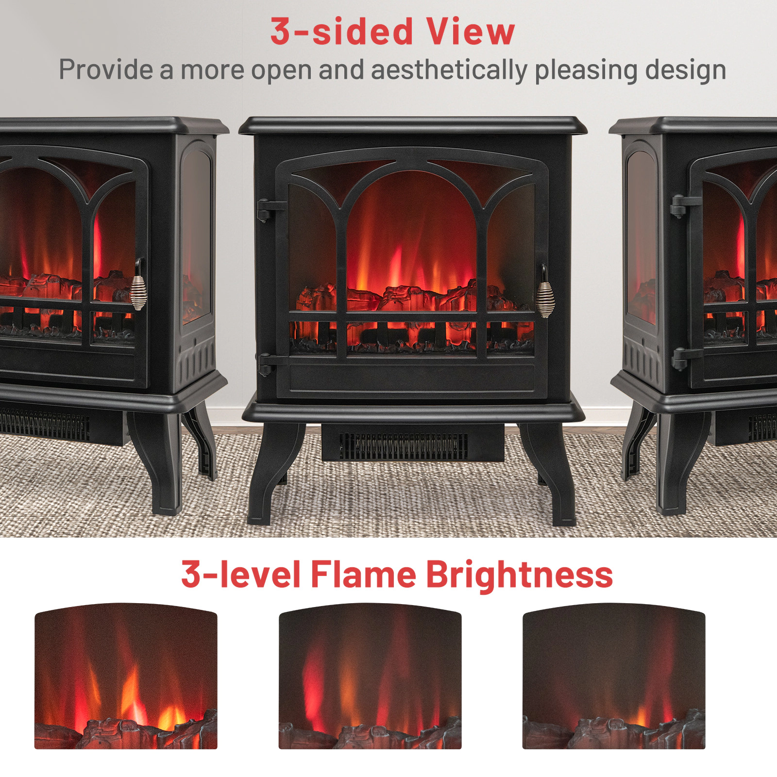 SlickBlue Freestanding Electric Fireplace Heater with Glass Panels