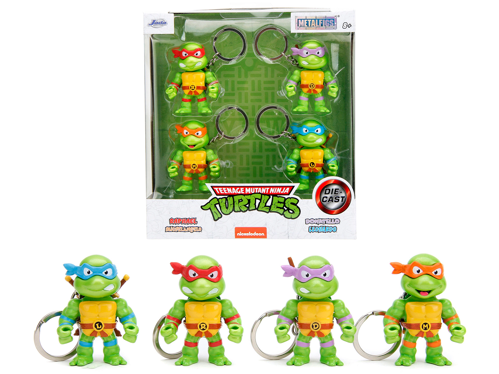 Jada Set of 4 Diecast Figure Key Chains "Teenage Mutant Ninja Turtles" TV Series "Metalfigs" Series Diecast