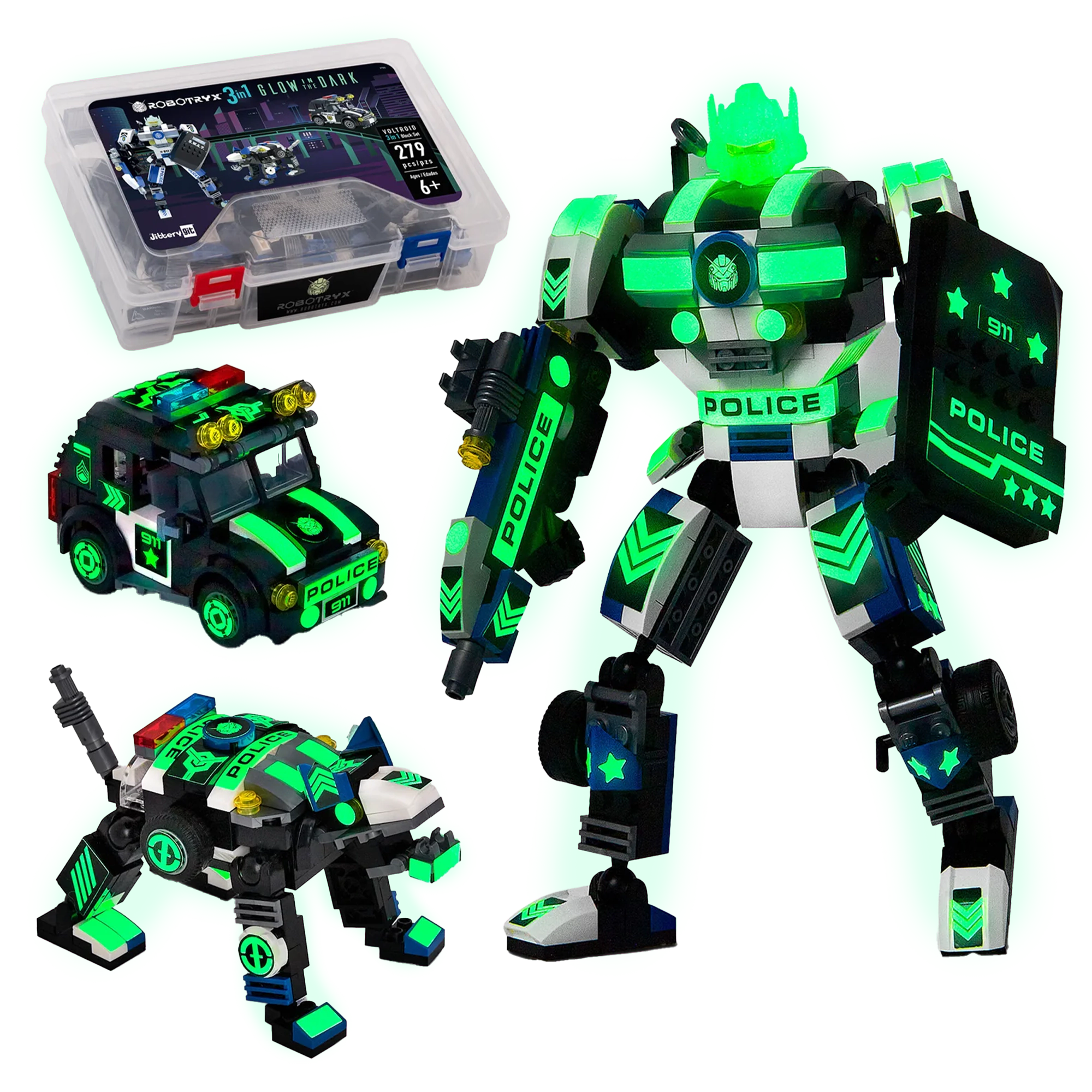 Robotryx Kids Voltroid Police 3-in-1 Robot Set - 245-Piece Hero Squad Building Set