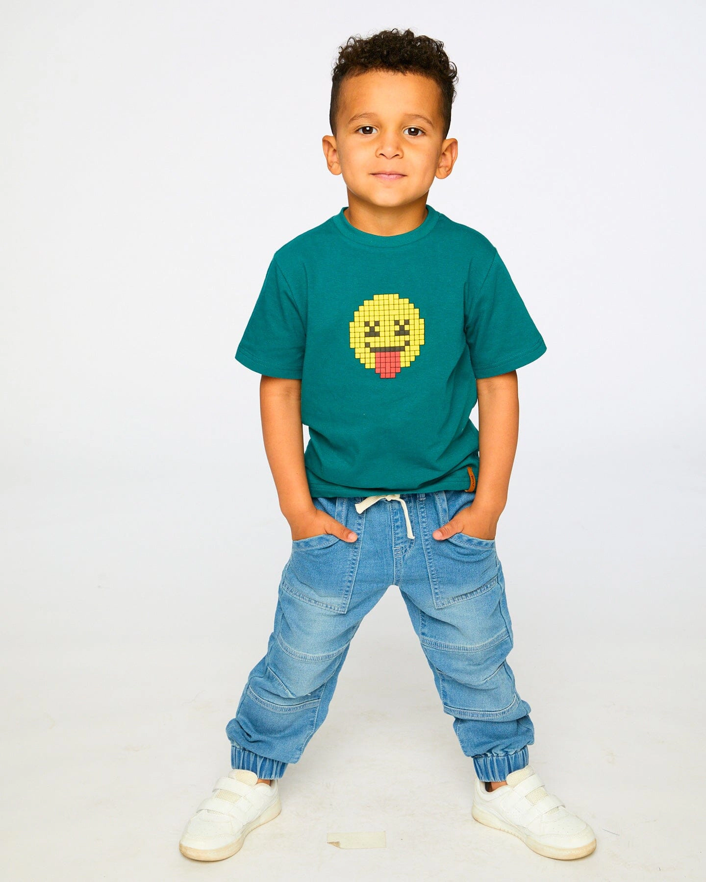 Deux par Boys Organic Cotton Jersey Pixel Smiley Face Graphic Print T-Shirt