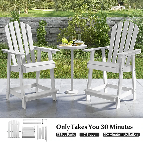SUGIFT White HDPE Patio Adirondack Chair with Armrests and Footrest 27.5-in W 33.5-in D 47-in H 330-lb Seat