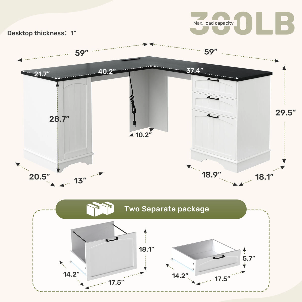 Envelor L-Shaped Home Office Desk with Drawers