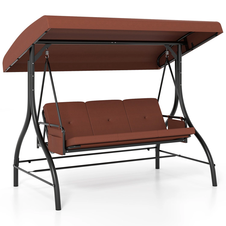 Hivvago 3-Piece Patio Swing With Canopy Removable Cushions And Side Pockets