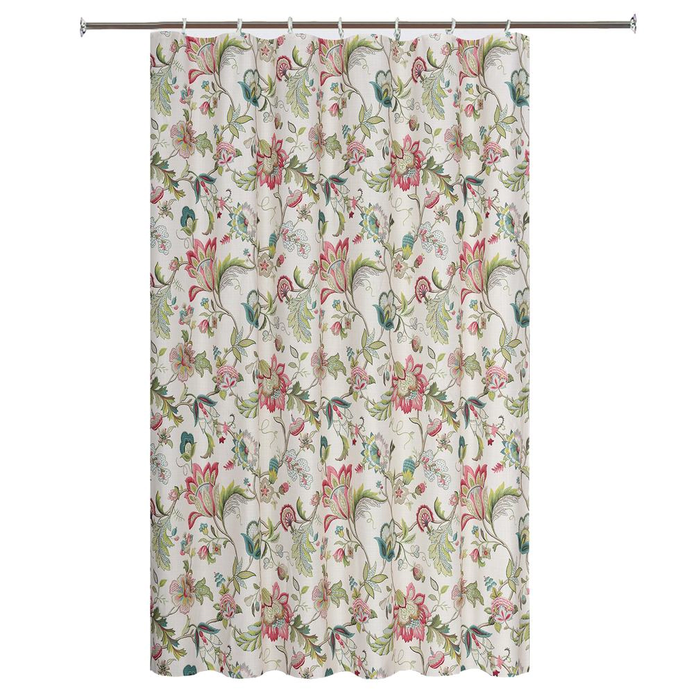 Ellis Curtain Brissac Floral Shower Curtain with Button Holes for Bathroom 70 x 72 Red